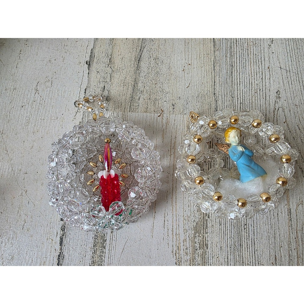 Vintage beaded Angel candle ornament Xmas tree angel